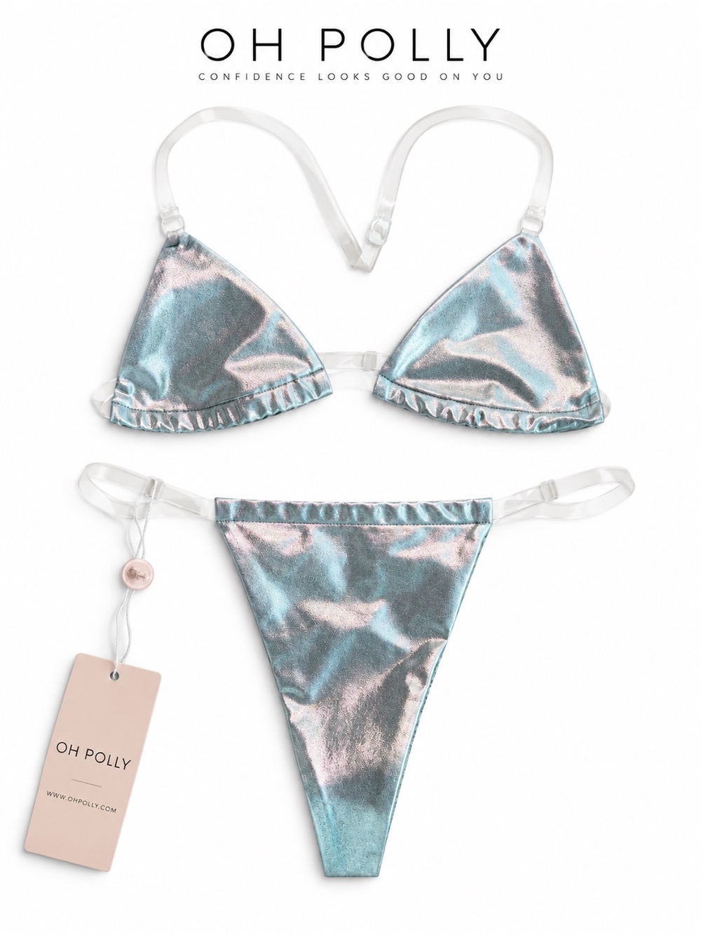 Oh Polly Metallic Silver - Bikini Set “skinny dipping” collection